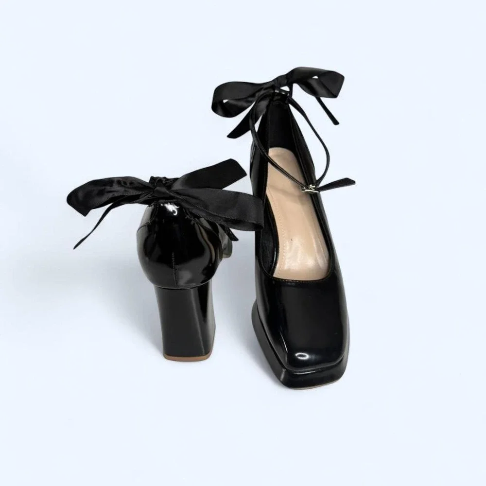 Black Patent Mary Jane Heels w/ Bow Gothic Dark Academia